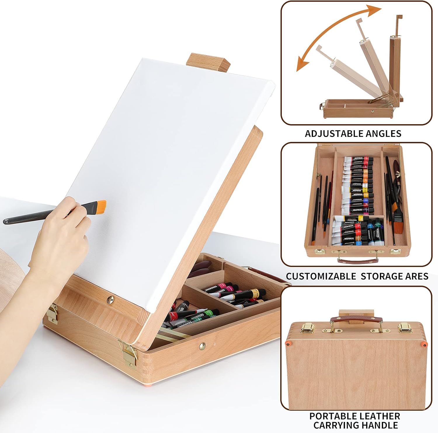69 Pcs Artists Painting Set with Wood Box Easel，48×12ML Acrylic Painting Set, Canvas 9x12 inches, Wood Palette, Palette Knife Art Supplies, Paint Set for Adults, Beginning Artists, Kids