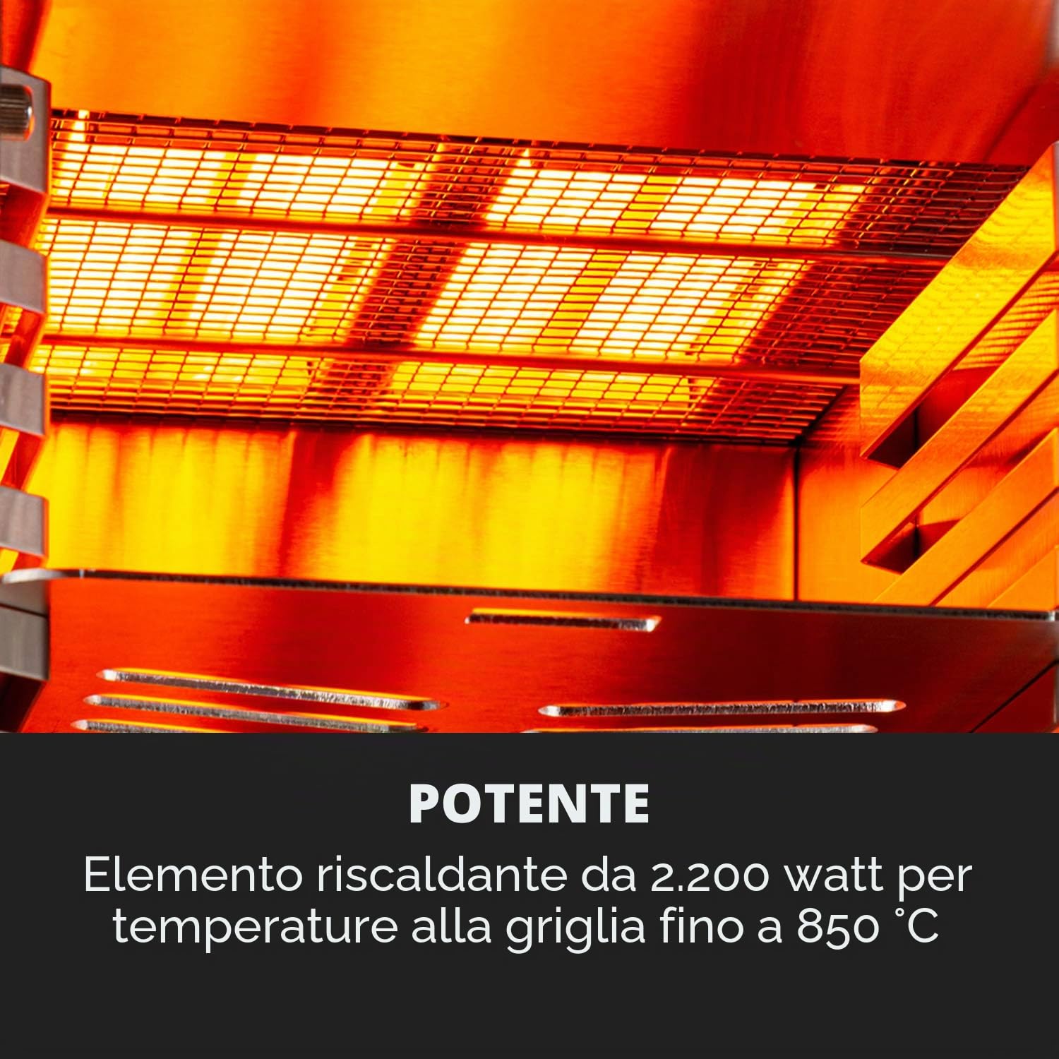 Klarstein Hannibal - Griglia ad Alta Temperatura, Indoor, Interni, Potenza: 2.200 W, 200-850 °C, Elemento a Infrarossi, CharForce System, Superficie: 18,5 x 30 cm, Display LED, Timer, Argento