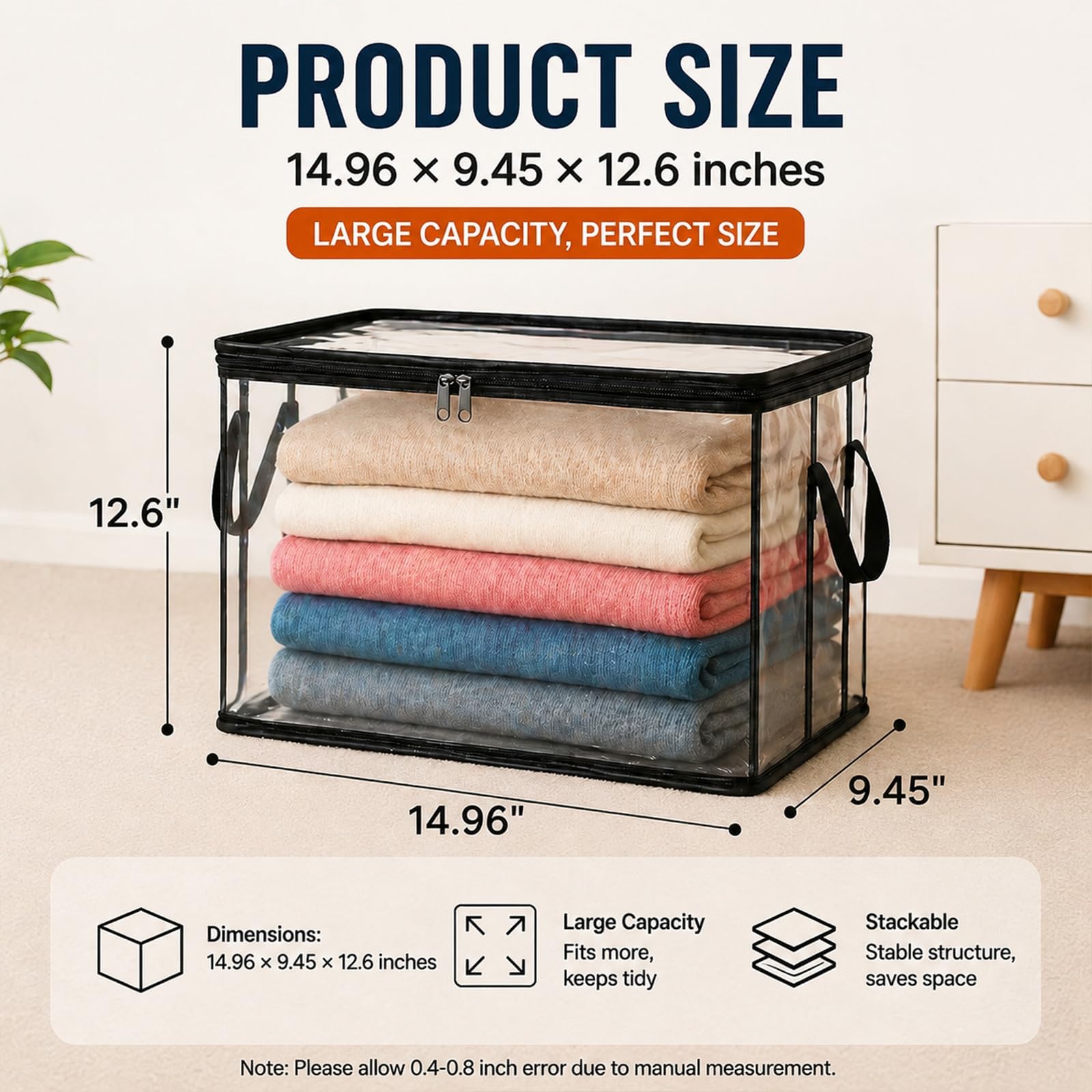 Grande Contenitore Trasparente in Plastica Spessa con Coperchio a Cerniera – Organizer Robusto, Durevole e ad Alta Capacità – Ideale per Casa, Campeggio (White*4,S(9.8 × 9.4 × 12 in))