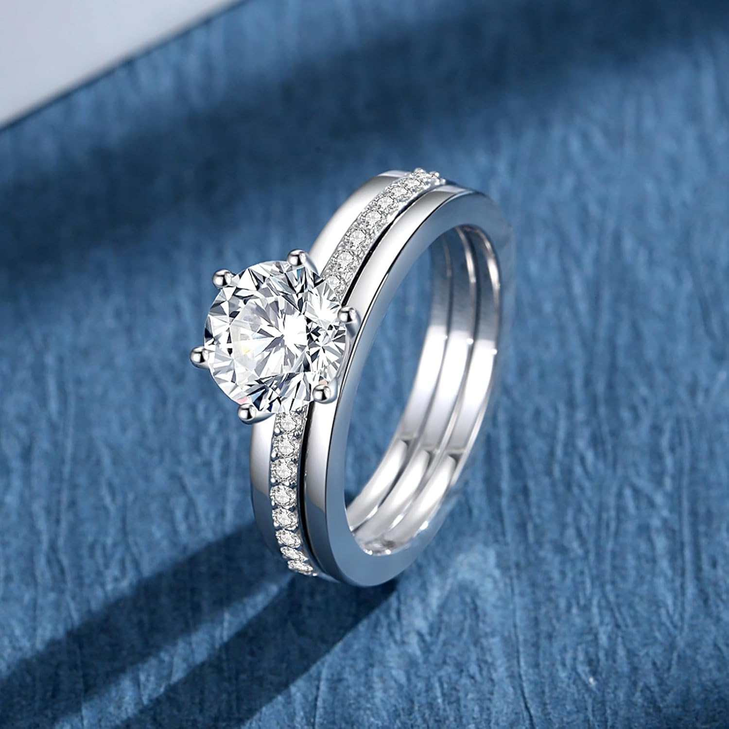 Moissanite Rings for Women Moissanite Bridal Ring Sets Wedding Band D Color VVS1 Round Cut S925 Sterling Silver Engagement Ring Anniversary Wedding Valentines - Image 3