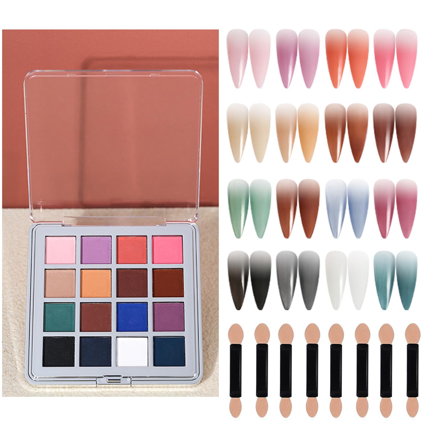 Gradient nail powder,Solid nail powder,Nail Pigment Palette,Vibrant Nail Pigment Powder Set 16 Ombre Colors for Stunning Nail Art DIY Glitter Accessories Included