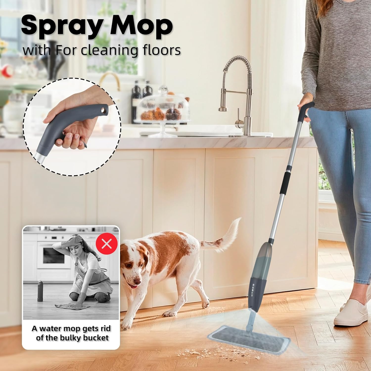 DARIS Spray Mops with 3 Microfiber Pads Dust Mop with 360ml Bottle for Floor Home Cleaning 360 Rotation Wet Dry Mops for Cleaning Hardwood, Laminate, Ceramic
