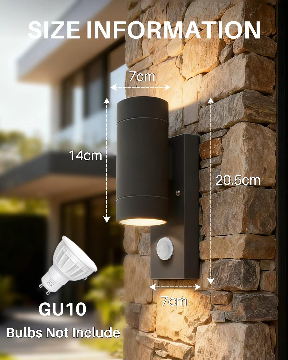 Aplique Pared Exterior de Aluminio con Sensor de Movimiento | Lampara de Pared Exterior, IP65 Luz Exterior Pared GU10 Arriba y Abajo, para Jardín, Patio, Porche, Antracita, 2 Piezas