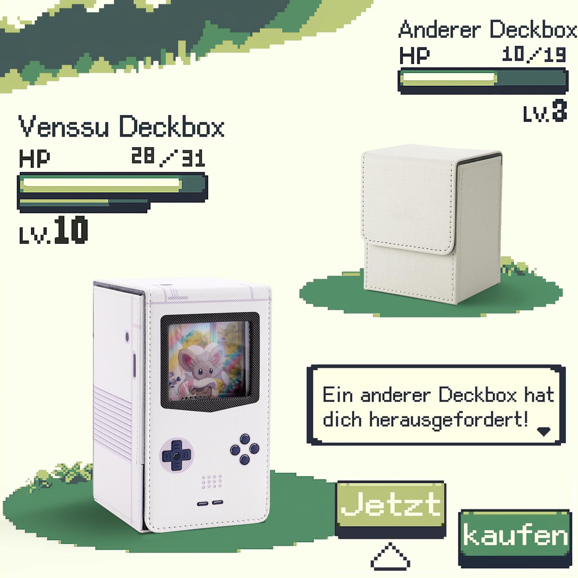 MTG Deckbox mit Würfelfach & Commander-Anzeige, Retro Konsole Kartenbox für 120 einfach gesleevte Karten, Sammelkarten Aufbewahrungsbox aus PU-Leder mit 2 Trennwänden, kompatibel TCG/PTCG (Lila)