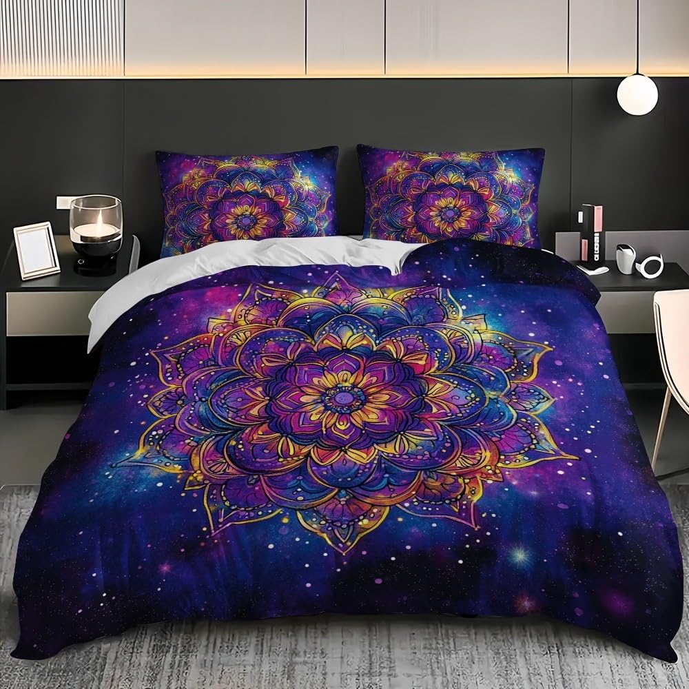 Pojedyncza poszewka na kołdrę hipoalergiczna zestaw poszewek na kołdrę 150x220 cm Rougar-Star Sky Zestaw poszewek na kołdrę Dzieci i dorośli, kolorowy kwiat mandali pościel z mikrofibry na łóżko 90