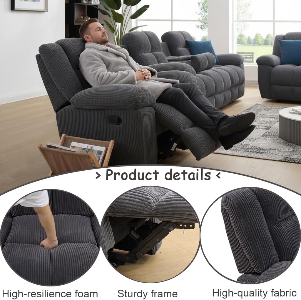 Manual Recliner Sofa Set,Fabric Reclining Couch Set,Modern Living Room Furniture Set,Reclining Sofa Couch Chair for Living Room Home Office (Dark Grey Upgraded Version, Sofa+Loveseat)