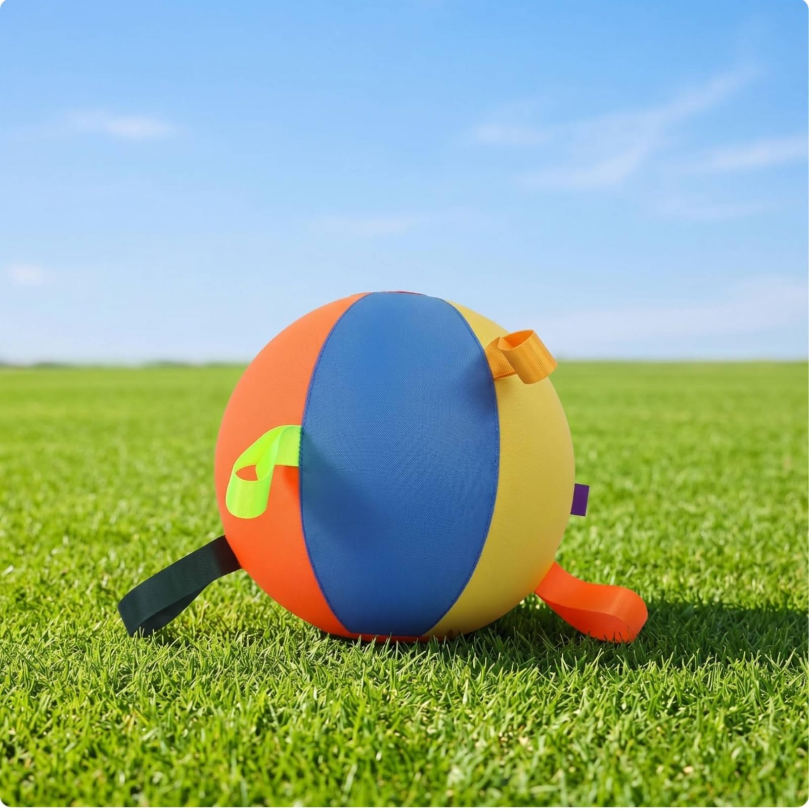Balle d'Entraînement Canin Balle Interactive pour Chien avec Lanières Jouet de Tirage Sphère Gonflable en Tissu Oxford et Chambre à Air PVC Adaptée au, Multicolore, Grand 55cm