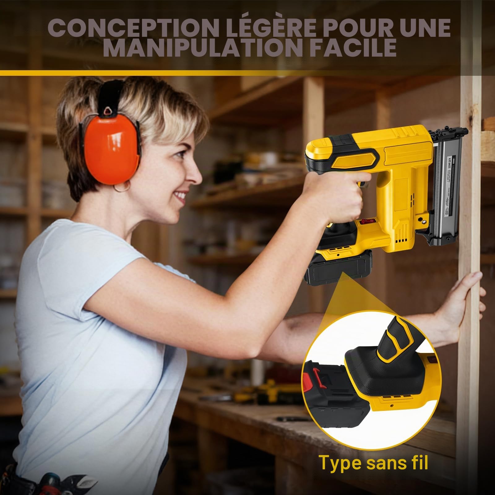 WingFly Agrafeuse Sans fil Compatible avec Dewalt 18 V, 20 V, Cloueuse Professionnelle avec 1000 clous, Agrafeuse électrique pour Projets de Bricolage en Meubles, Menuiserie (Sans batterie)