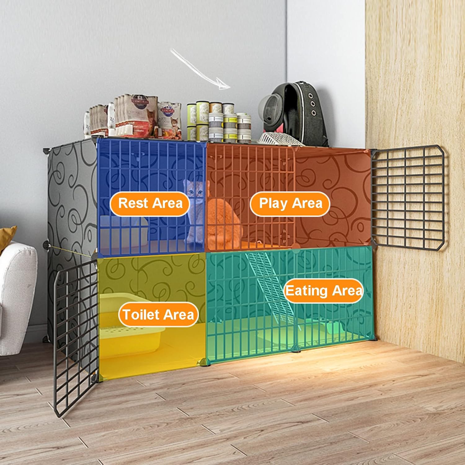 Kitten Cage for Indoor Cats,Collapsible Cat Cage,Cat Condo Cage,Collapsible Pet Cage,Portable Metal Wire Animal House,111 * 75 * 109cm-B