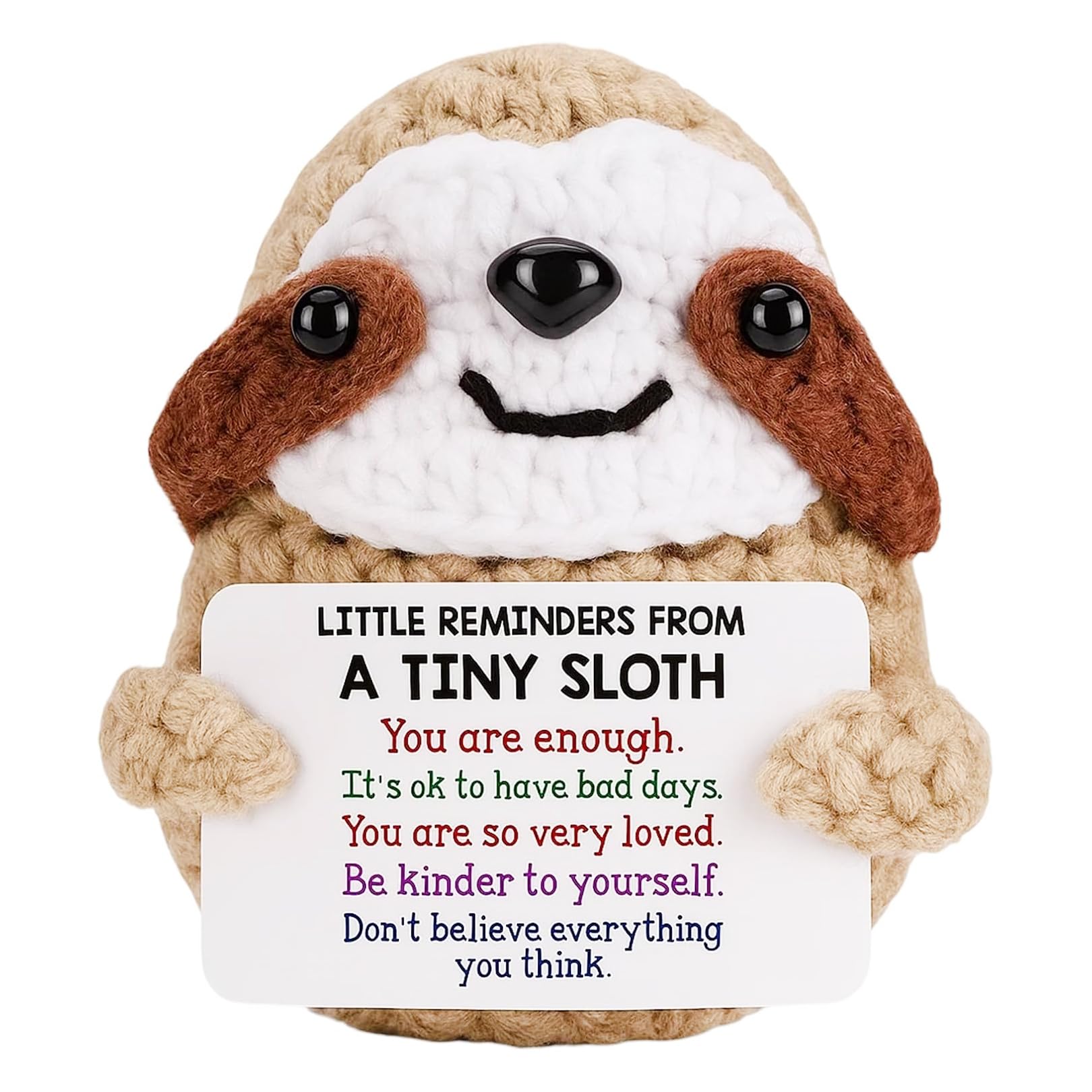 Sloth Gifts, Positive Crochet Plush Affirmation Card, Emotional Support