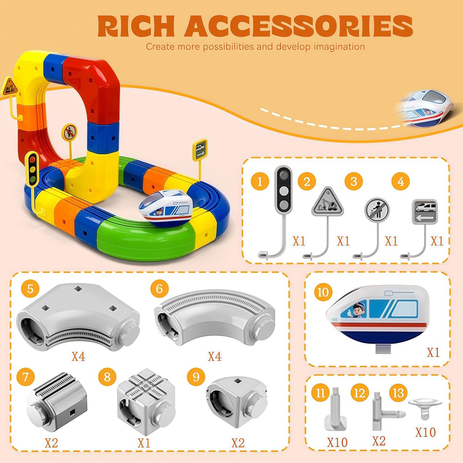 Magical Track Car Toys,Flexible Car Track Magical Train Set,DIY Race Car Track Building Kits with Train and Traffic Signs,for 4-8 Year Old Boy Toys Boys Girls Birthday Party Gifts (51PCS)