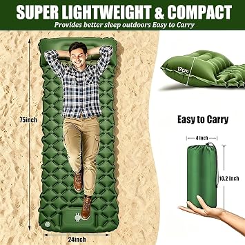 Camping Mat, Durable Compact Ultralight Sleeping Mat, Waterproof Camping Air Mattress for Adults Kids, Sleeping Pad with Pillow for Camping, Backpacking, Hiking, Traveling, Tent Trap