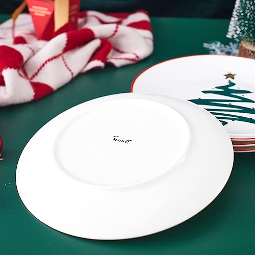 Miniatura 6 de Christmas Holiday - Platos de postre de porcelana de hueso, platos de ensalada de 8 pulgadas, juego de 4, platos de cocina aptos para horno y