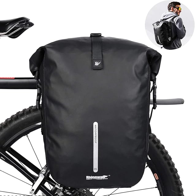 Rhinowalk Bike Pannier Bag 20L Bicycle Rear Rack Bag Laptop Storage Bag Backpack Shoulder Bag with Rain Cover