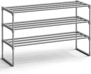 SONGMICS Shoe Rack, 3-Tier Shoe Organizer, Metal Storage Shelf