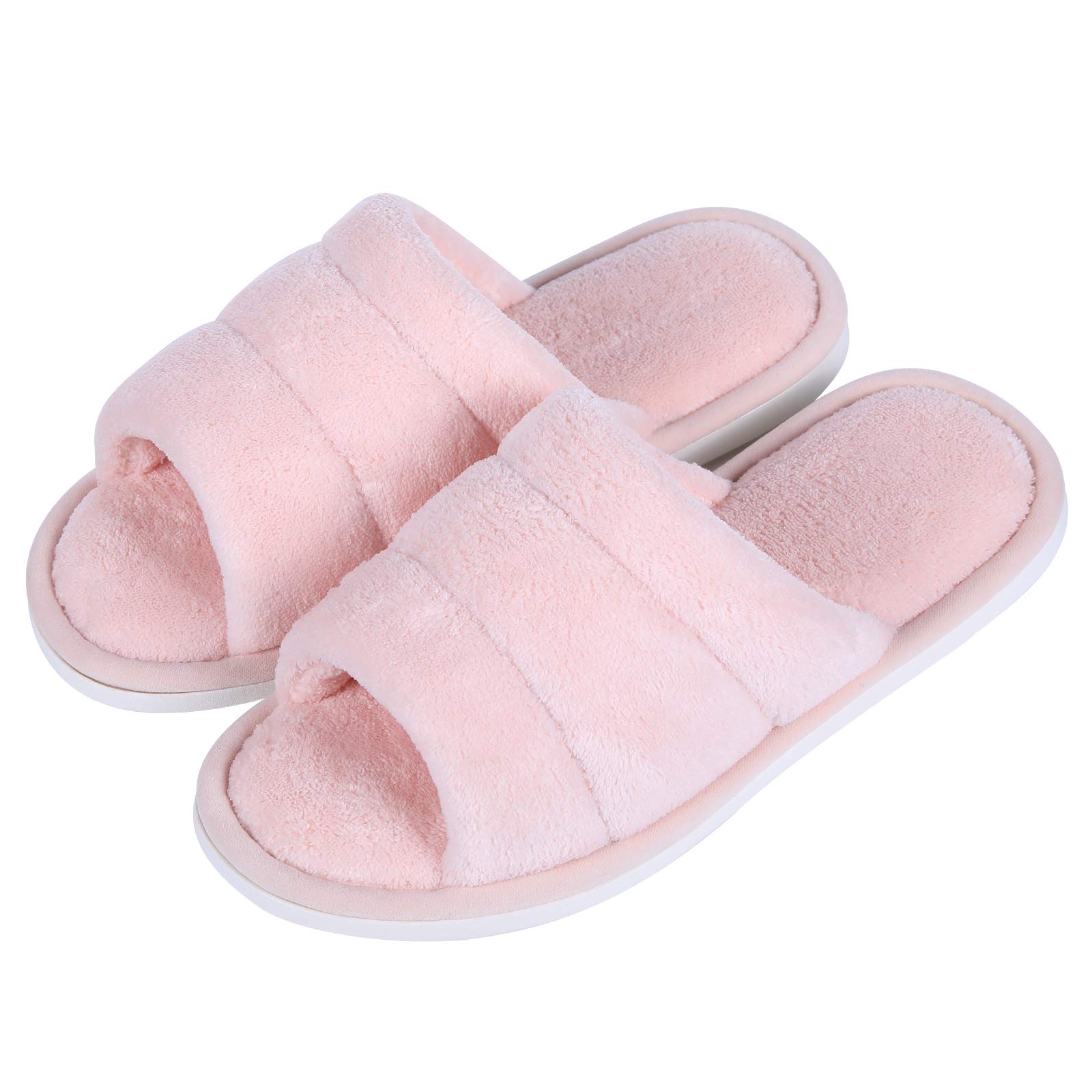 shevaluesTerry Cloth Open Toe Slippers for Women Memory Foam Slip On House Slippers