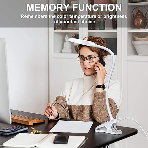 Miniatura 5 de JKSWT Lámpara de escritorio, luz de lectura con clip, anillo de luz LED con 3 modos de color, 9 atenuadores de brillo, 60 LED, panel de control