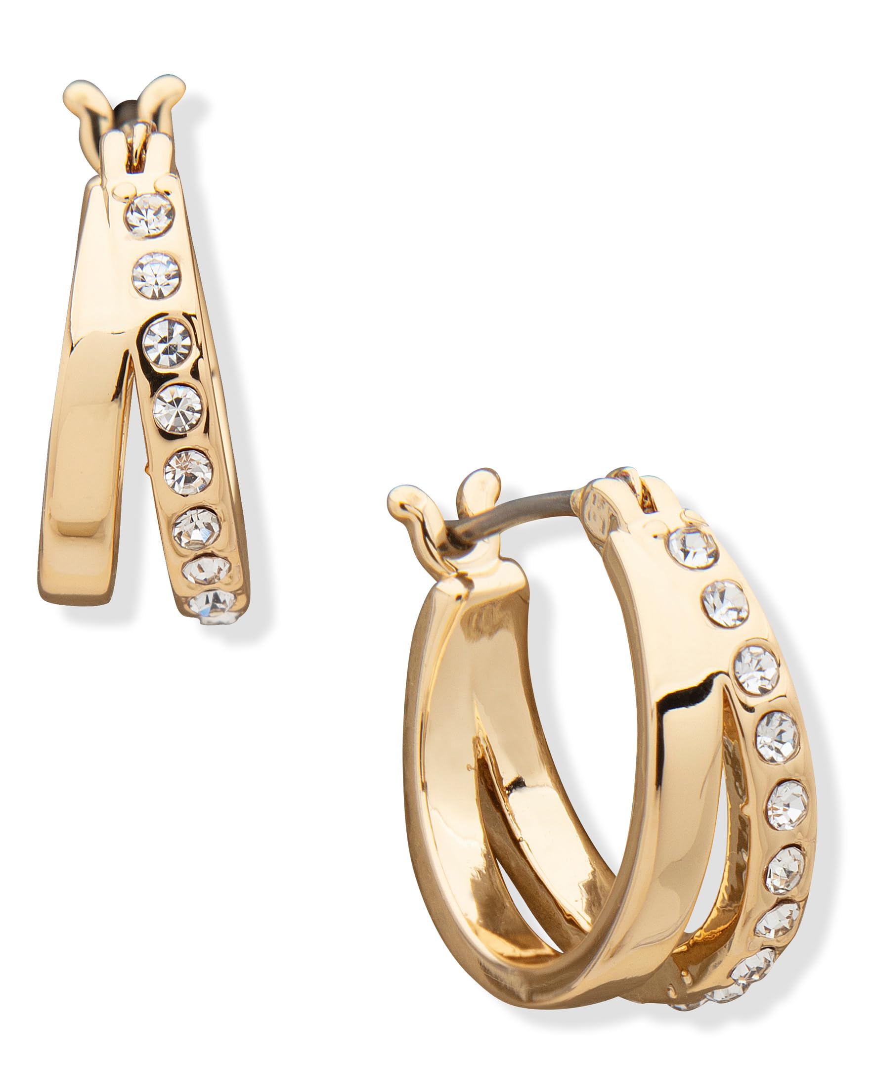 Karl Lagerfeld Paris 15MM Gold Tone Crystal Pave Split Click Top Hoop Earrings