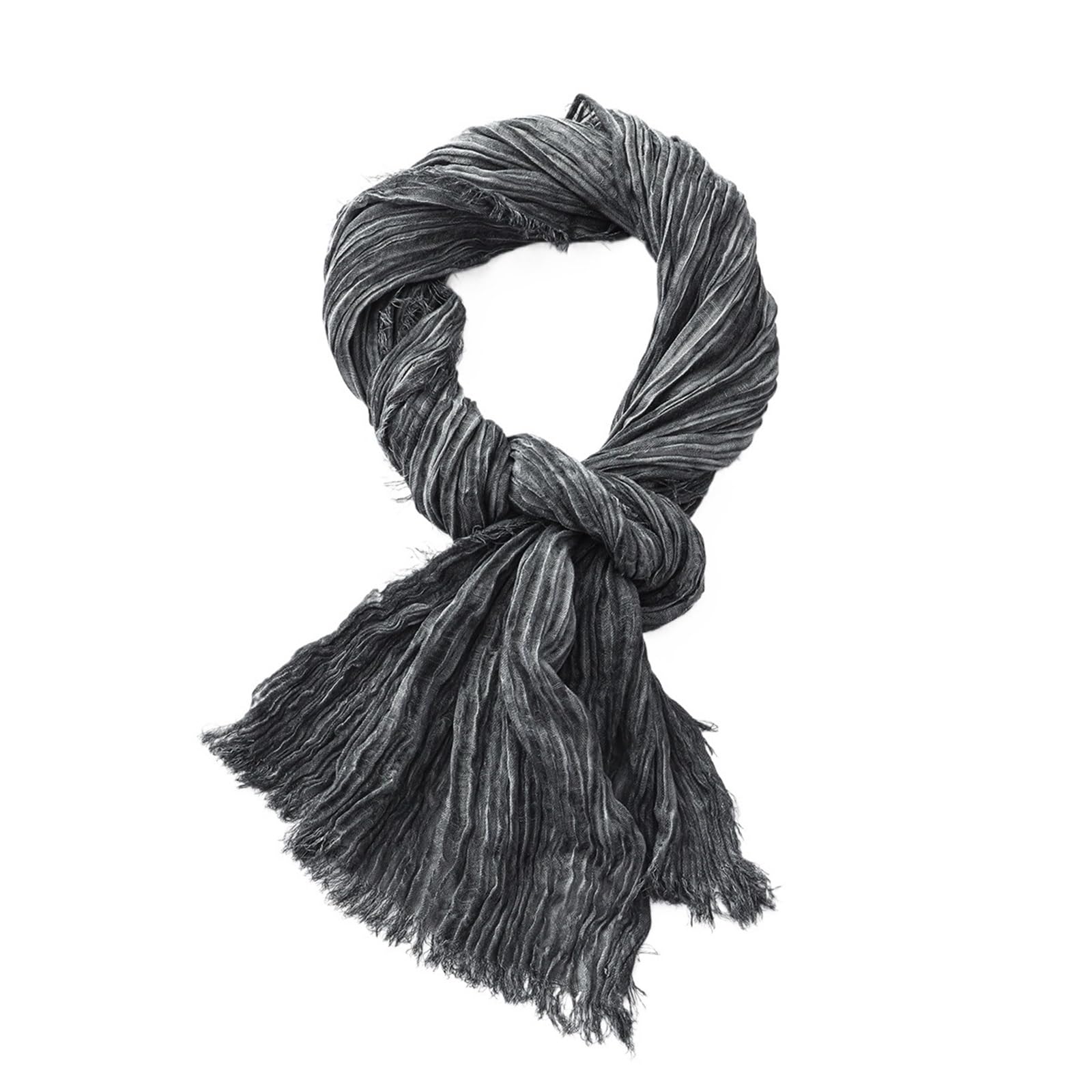 Irgvjifr Men's Black Cotton Linen Scarf Cotton Linen Scarf Crinkle For Wo Soft Warm Pashmina Short Tassel Scarves Accessories Shawls(Black)