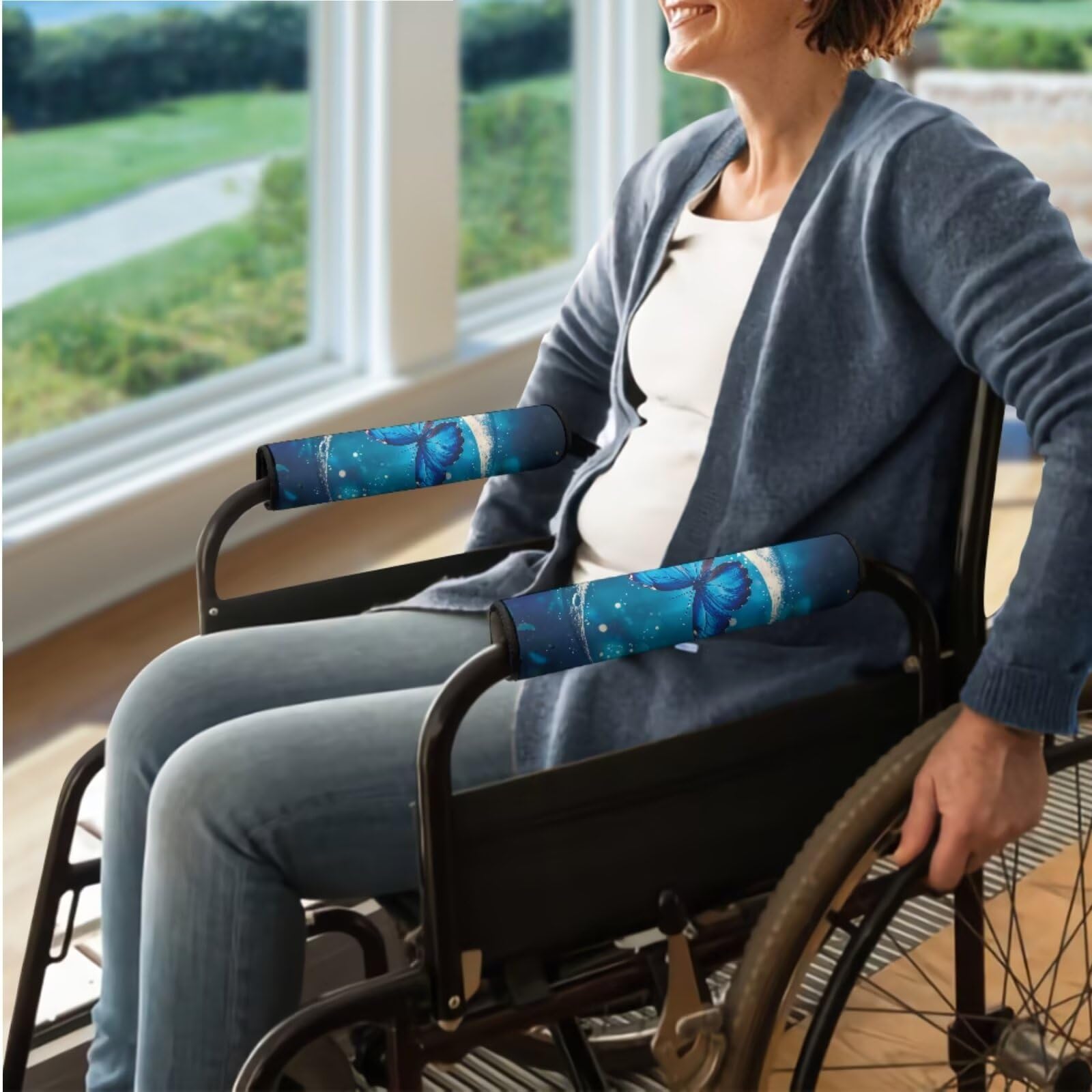 Cugasmaru Butterfly Moon Wheelchair Arm Covers Aesthetic Armrest Protector Accessories Non-Slip Universal Replacement Neoprene Arm Pad Parts Compatible with All Brands (Pair,13 inch)