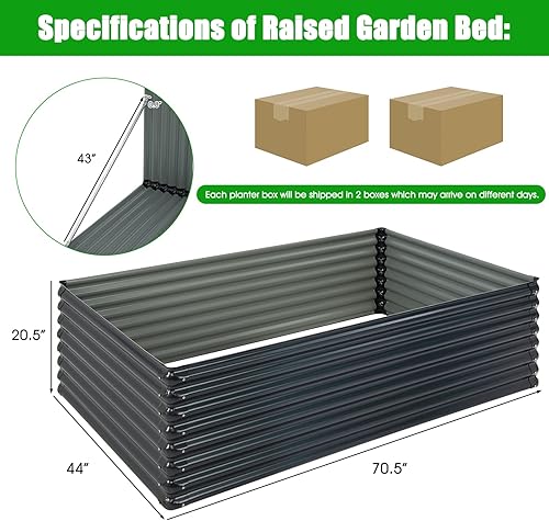 Miniatura 7 de Giantex 2 camas de jardín elevadas galvanizadas, 5.9 x 3.6 x 1.7 pies, caja de maceta de metal y estante de leña, cama rectangular de acero elevada,