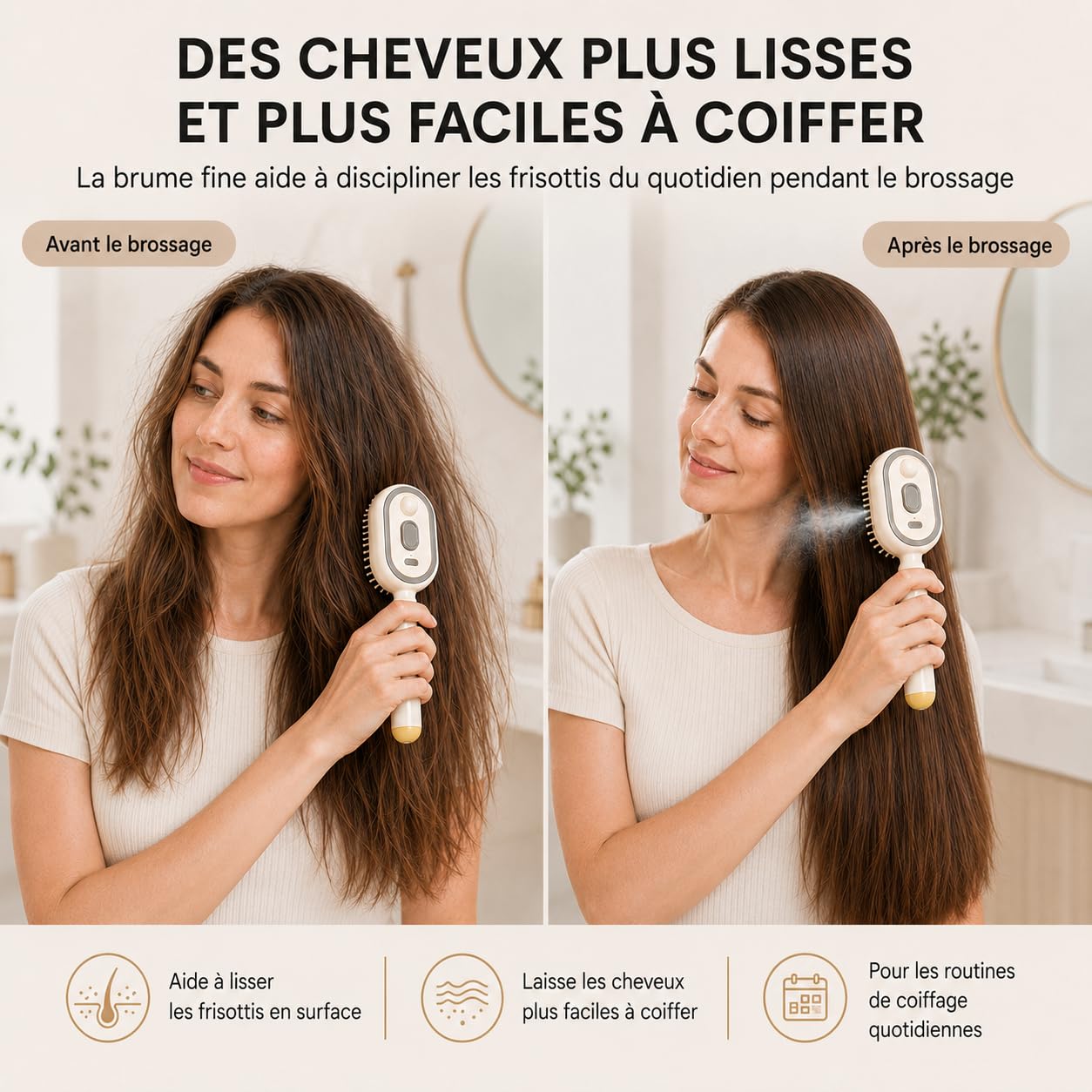 Peigne De Massage Electrique a Spray, Brosse Vapeur Cheveux 5 en 1 avec Brume Fine, Mode Lumière Rouge, Nettoyage Rétractable, Anti-Nœuds et Antistatique pour Cheveux Frisottés (Rose)