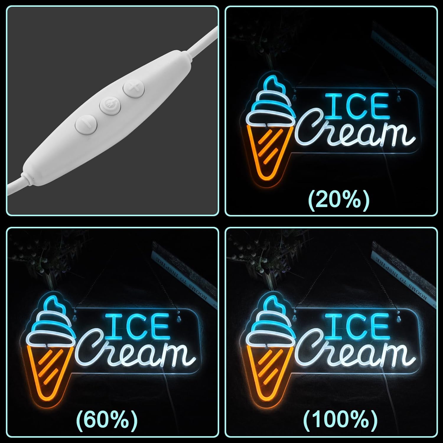 Ice Cream Neon Sign LED Light up Sign with Dimmable Switch Ice Cream Shop Wall Decor for Business Store Drink Shop Bar Party Cafe USB Powered 16.1" x 11" - Image 5
