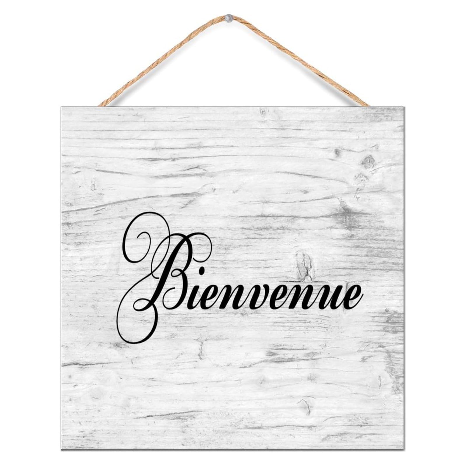 CustonCares Bienvenue Wood Pallet Wall Plaque Sign Country Wall DΓ©cor Vintage Signs Antique Wood Sign Plaque for Nursery Laundry House 12x12in