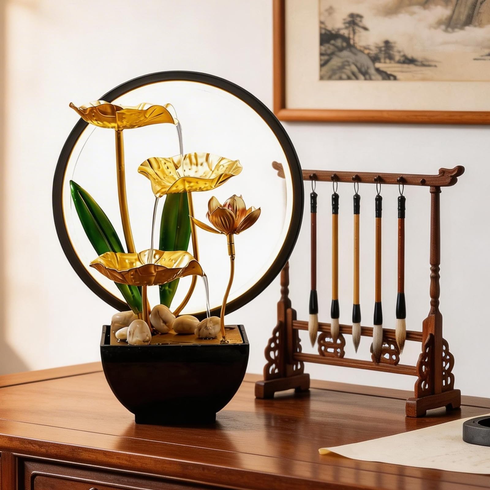 Fontaine d'intérieur, Fontaine de Table en Cascade avec éclairage LED, décoration Zen Moderne avec Pompe silencieuse, décoration de Table Zen Moderne, méditation et détente