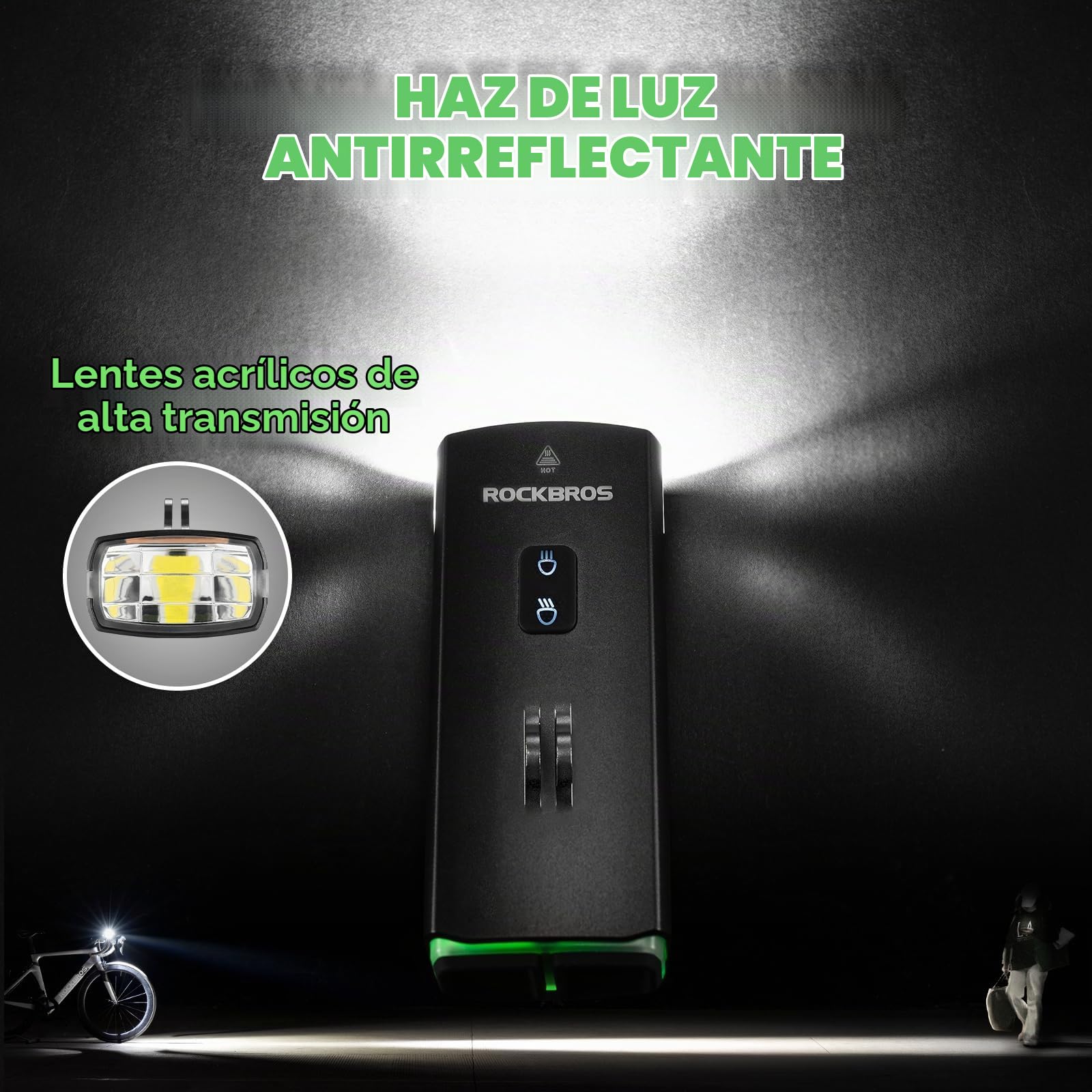 ROCKBROS Luz de Bicicleta Recargable USB, Faro Delantero Bicicleta 3000 Lúmenes Brillante LED con 6 Modos Fijos IPX6 Impermeable