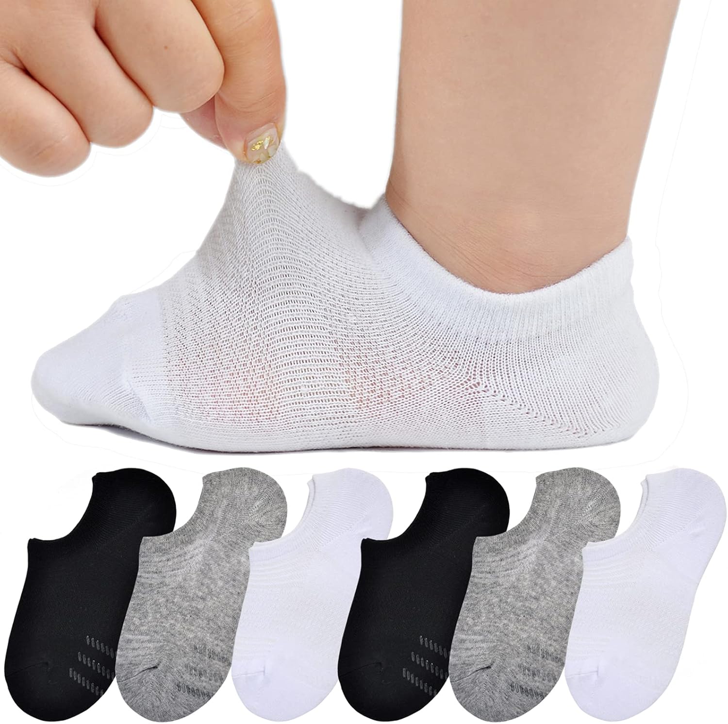 JORMATT Toddler Little Girls Boys No Show Socks Cotton Anti Slip Low Cut Socks With Grips 6 Pairs