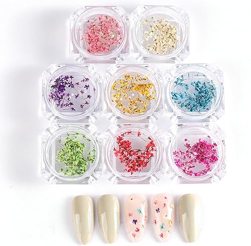 Miniatura 3 de SILPECWEE 8 cajas de flores secas para uñas, mini flores de uñas reales 3D, flores secas, calcomanías de uñas, decoración de uñas, decoración de