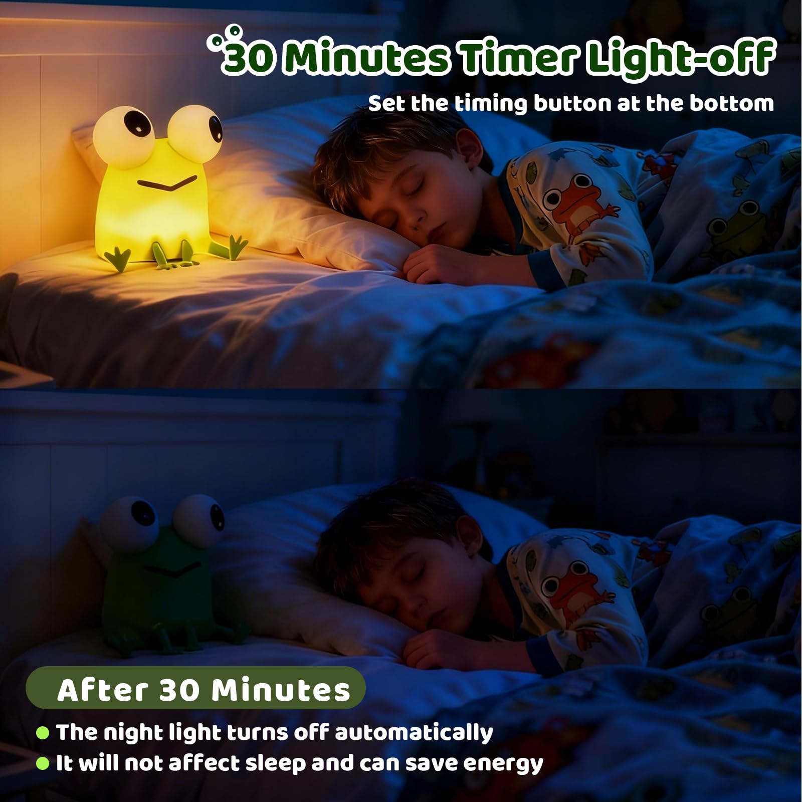 Gemmac Luz Nocturna Bebe con Forma de Rana, Lámpara de Mesita Noche Control Táctil Regulable USB Recargable LED Lámpara Silicona Recargable con Función Temporizador Luz Nocturna Infantil para Regalo