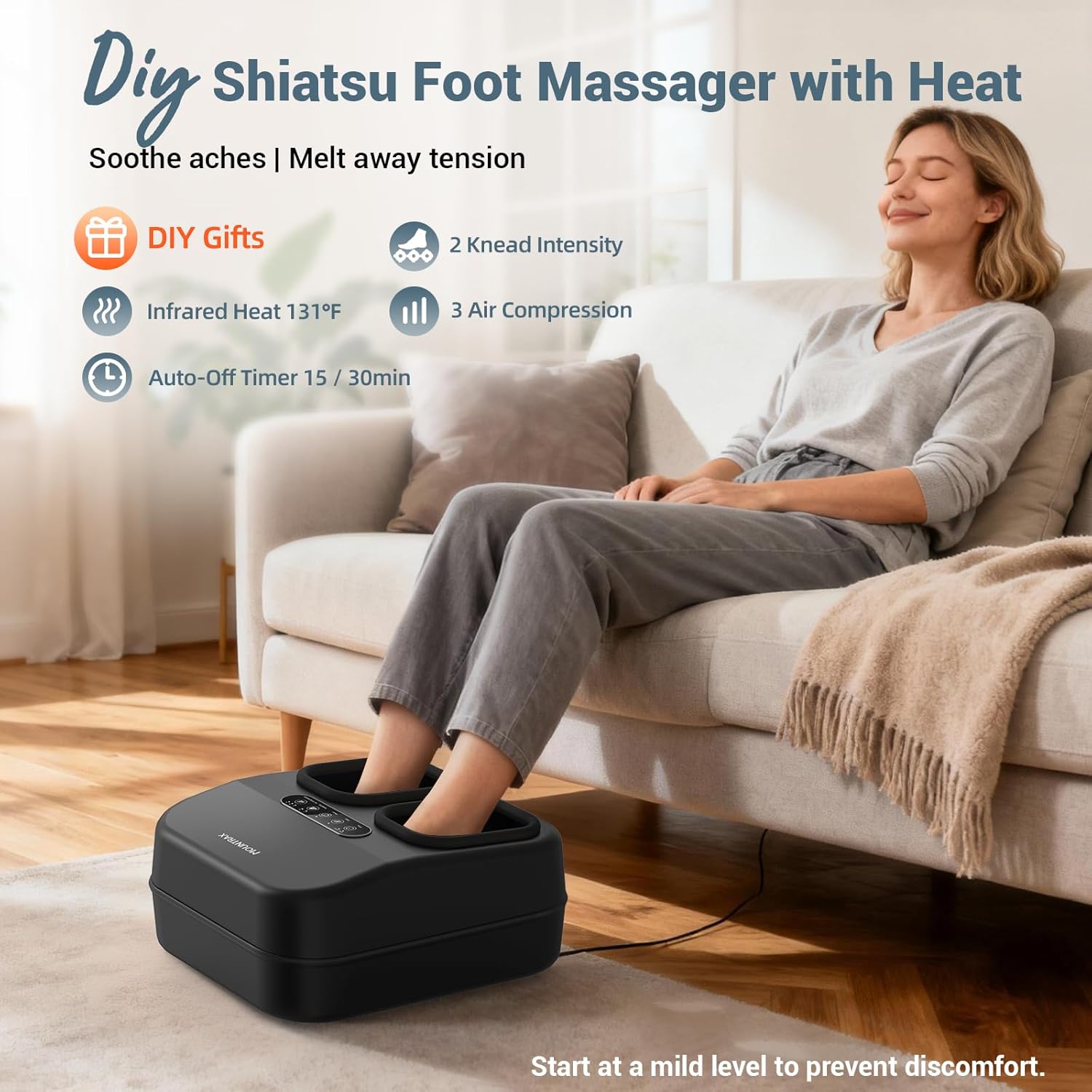 MOUNTRAX Foot Massager with Heating, Compression, Deep Shiatsu Kneading Electric for Plantar Fasciitis, Neuropathy, Improve Circulation and Pain Relief for Father and Mother's Day Gifts