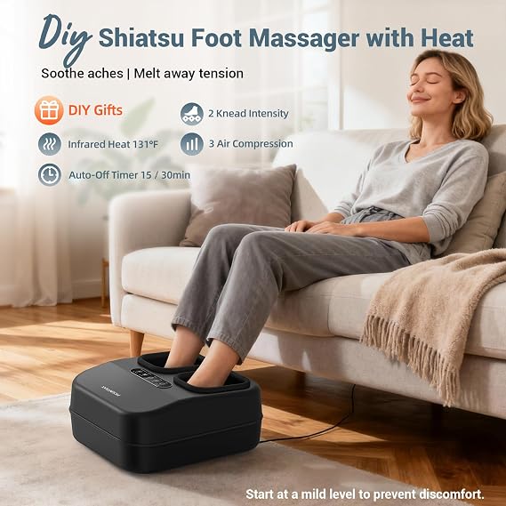 MOUNTRAX Foot Massager with Heating, Compression, Deep Shiatsu Kneading Electric for Plantar Fasciitis, Neuropathy, Improve Circulation and Pain Relief for Father and Mother's Day Gifts