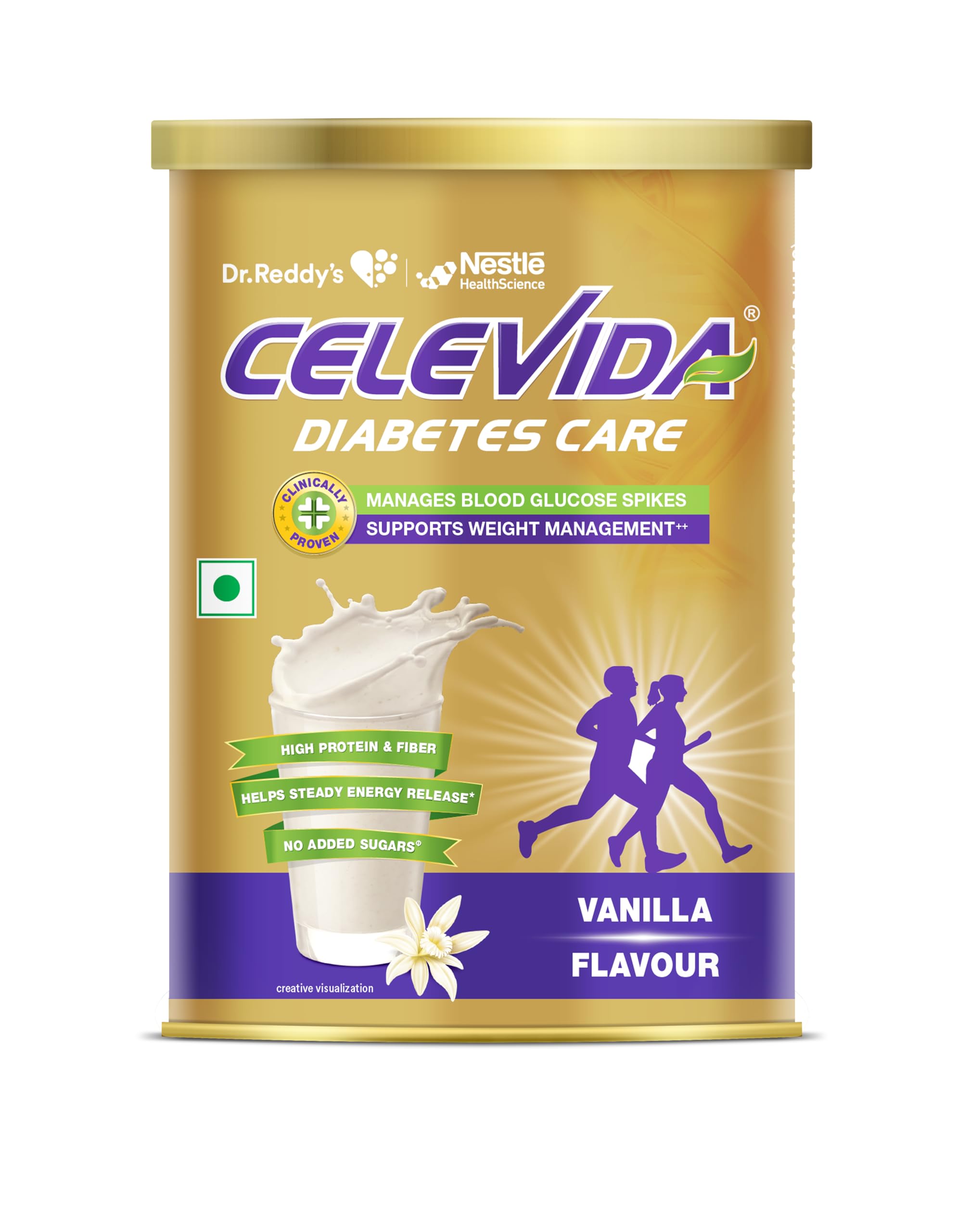 Celevida Protein Powder Drink for Diabetes Management by Dr. Reddy’s | Vanilla Flavour | No Added sugar | Plant based | For Sugar control, Weight Management & Immunity Support | 400gm Tin Pack