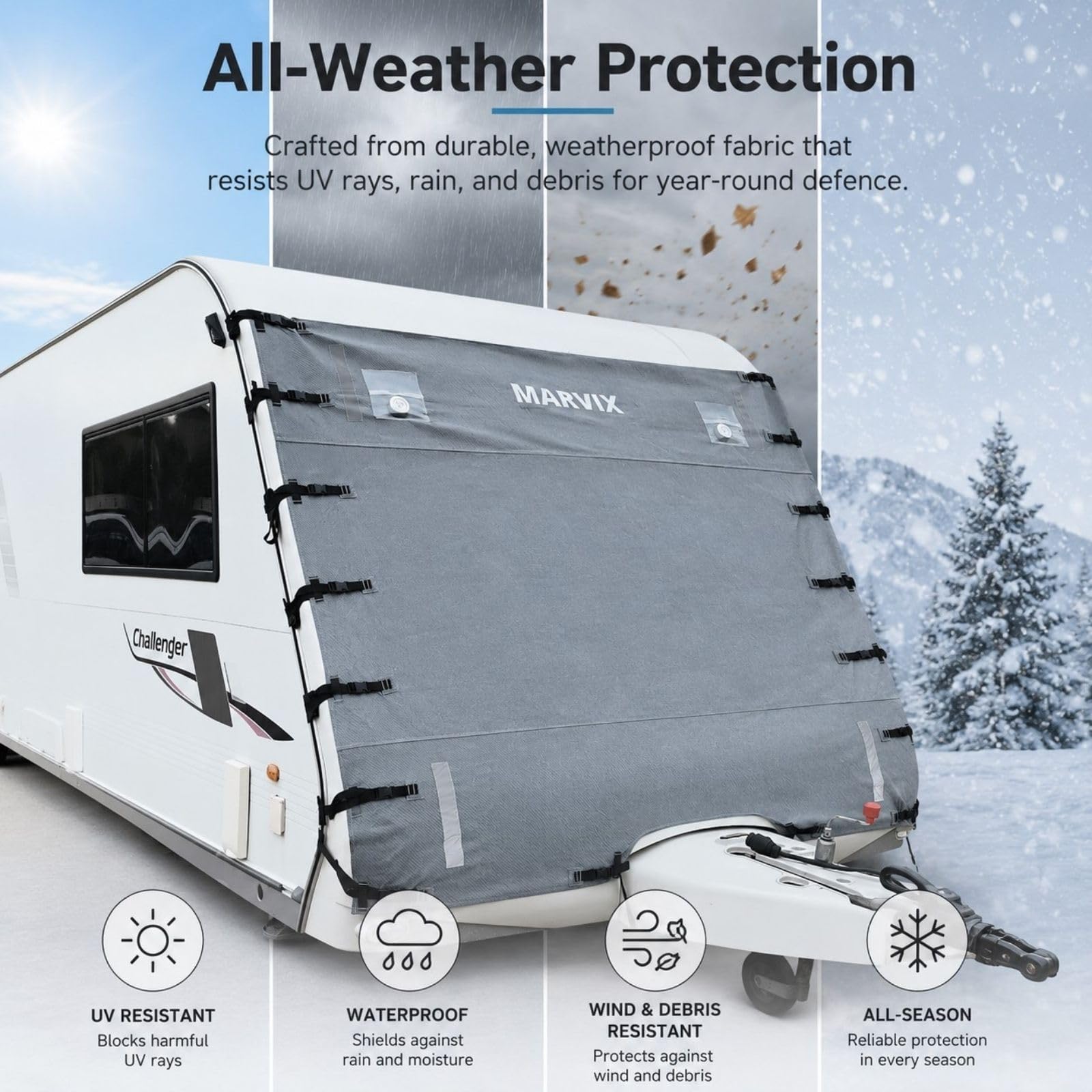 MARVIX Wohnwagen-Abdeckplane, universelle Passform, grau, hohe Sichtbarkeit, Wetterfest, langlebig, für Wohnmobile