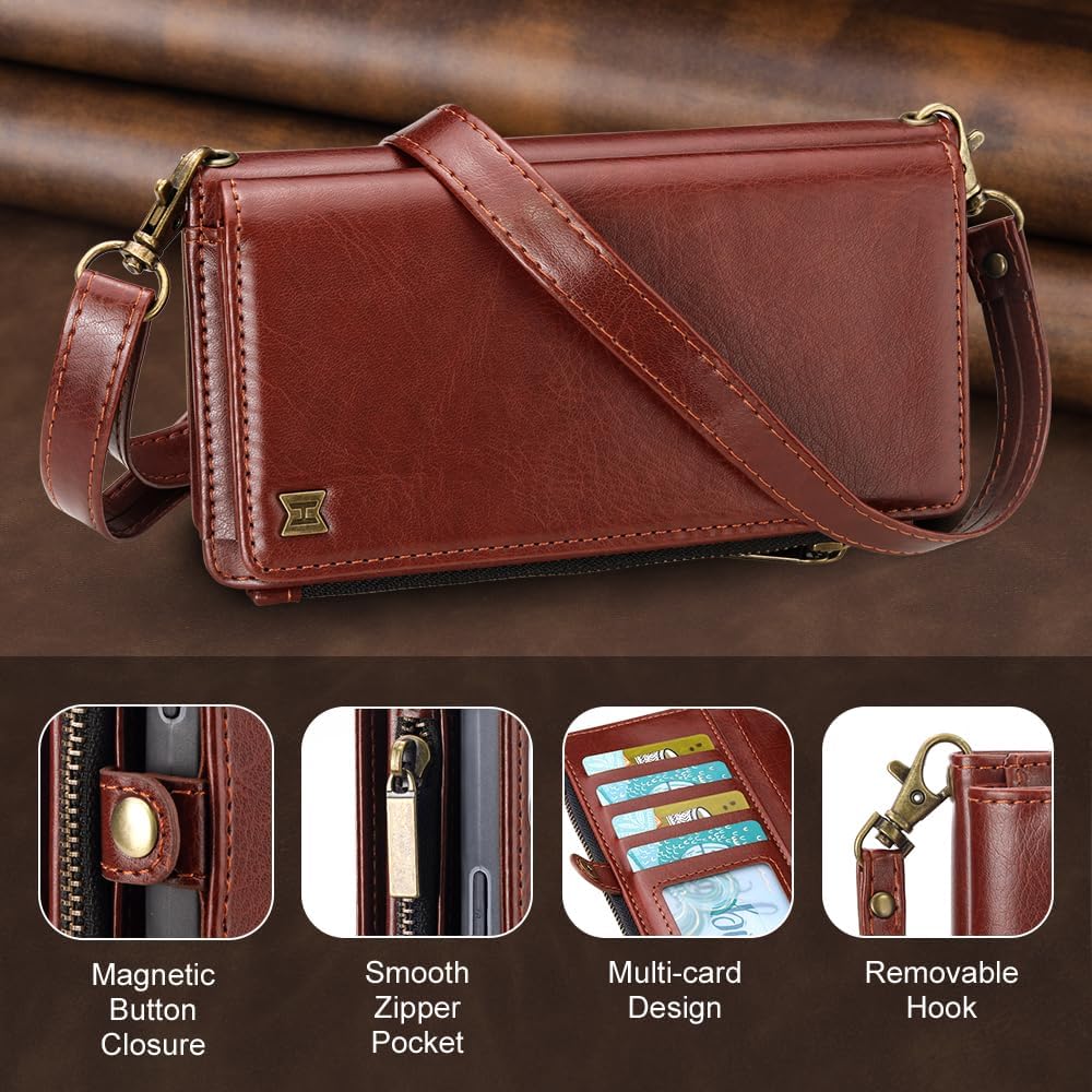for iPhone 17 Pro Max Wallet Phone Case with 8 Card Holder,RFID Blocking | PU Leather | Kickstand | Flip | Wrist Strap&Shoulder Strap | Shockproof | Zipper Wallet | Women Men | 6.9" | Brown - Image 9