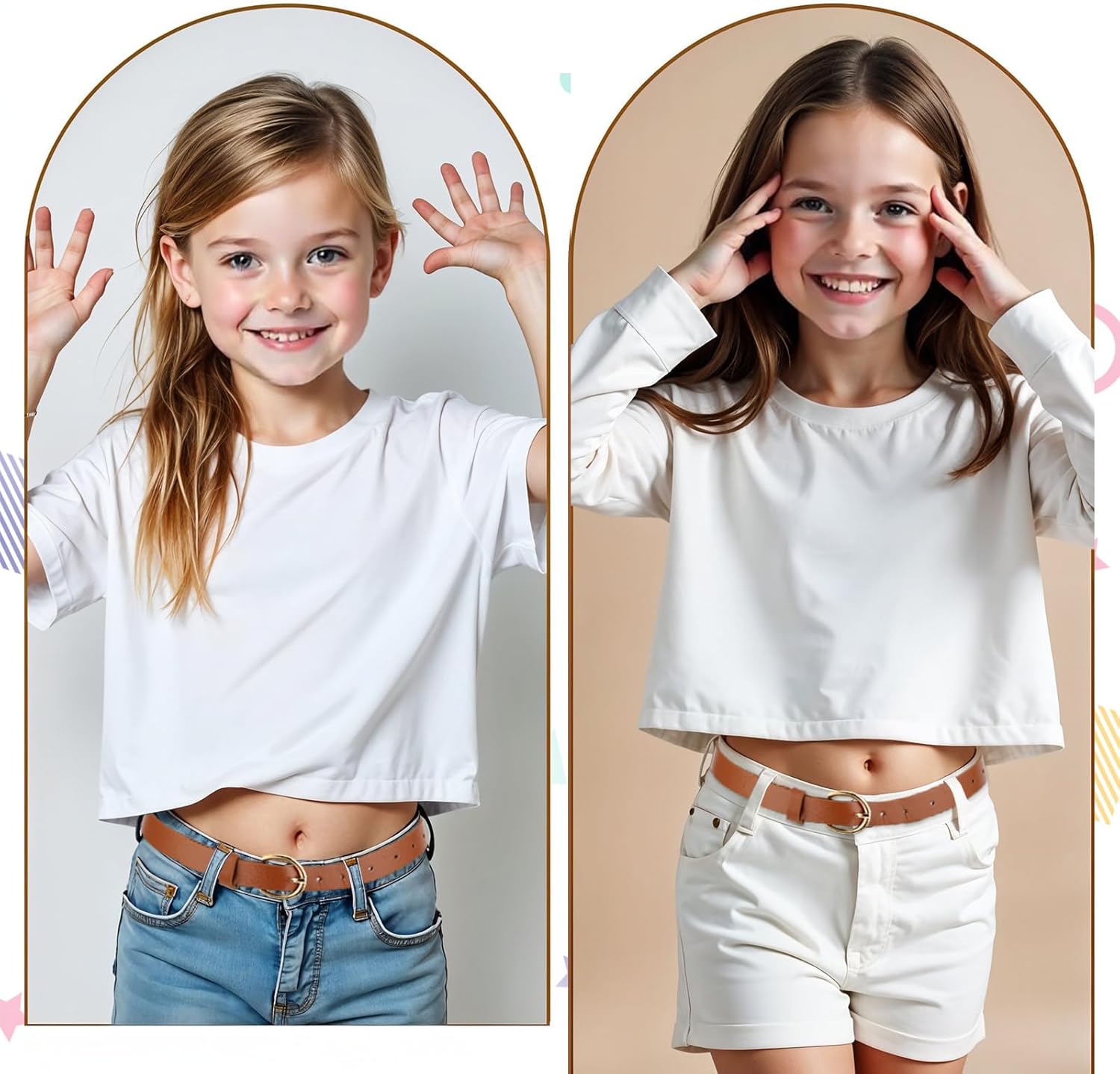 2pcs Girls Leather Belt for Kids,Girls Belts Size 10-12 Women,Jeans with Gold Square Buckle,Black Casual Leather Belt,Girl Brown Elastic Stap with Double O Ring Buckle for Jeans Pants Dress Christmas - Image 5