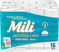 Mili Papel Higiênico Sensitive Care 30m Folha Dupla Neutro -16 rolos