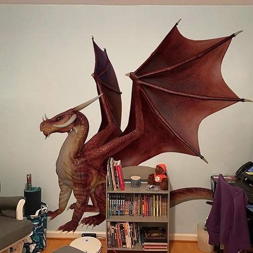 Calcomanía de pared realista de dragón rojo extra enorme, despegar y pegar, vinilo texturizado de dragón para pared, decoración de pared de dragón
