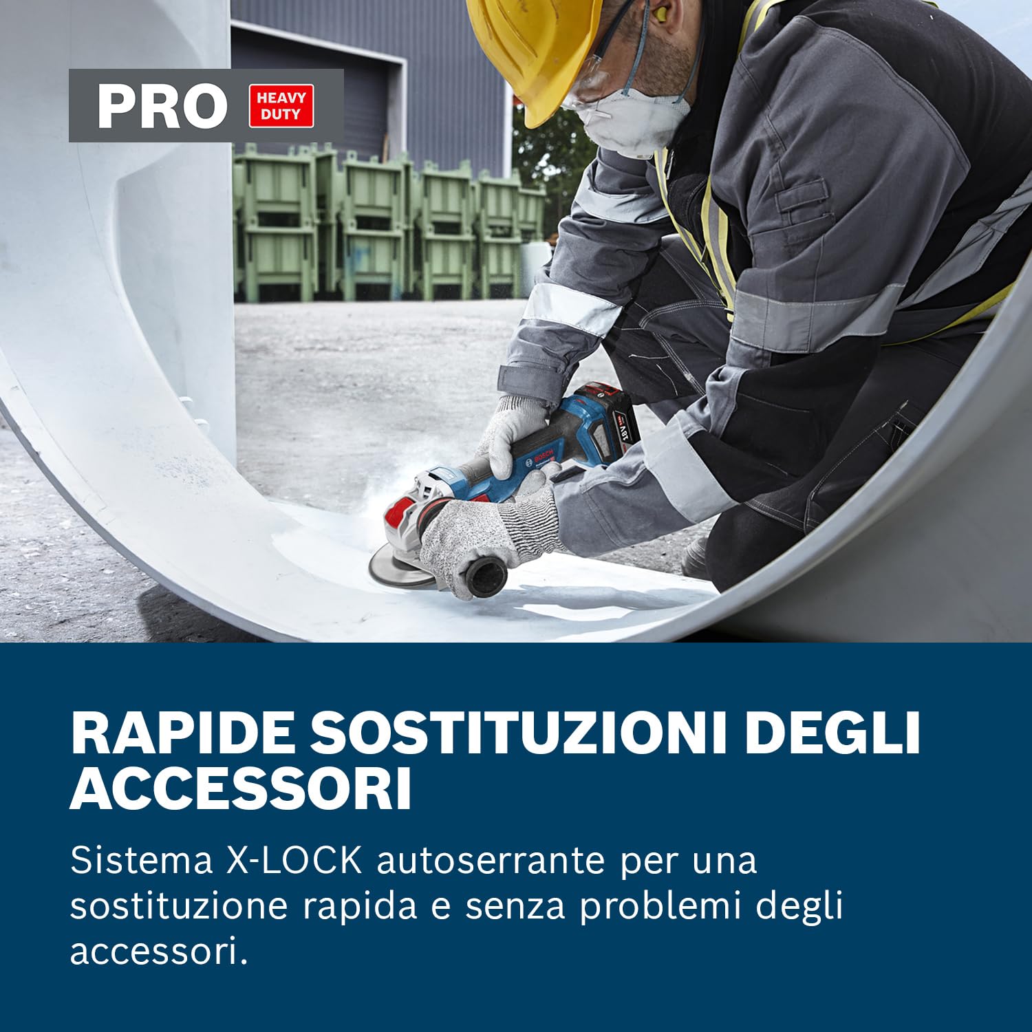 Bosch Professional 18V System Smerigliatrice angolare a batteria con X-LOCK GWX 18V-11 S (incl. impugnatura supplementare Vibration Control, cuffia di protezione, L-BOXX 136)