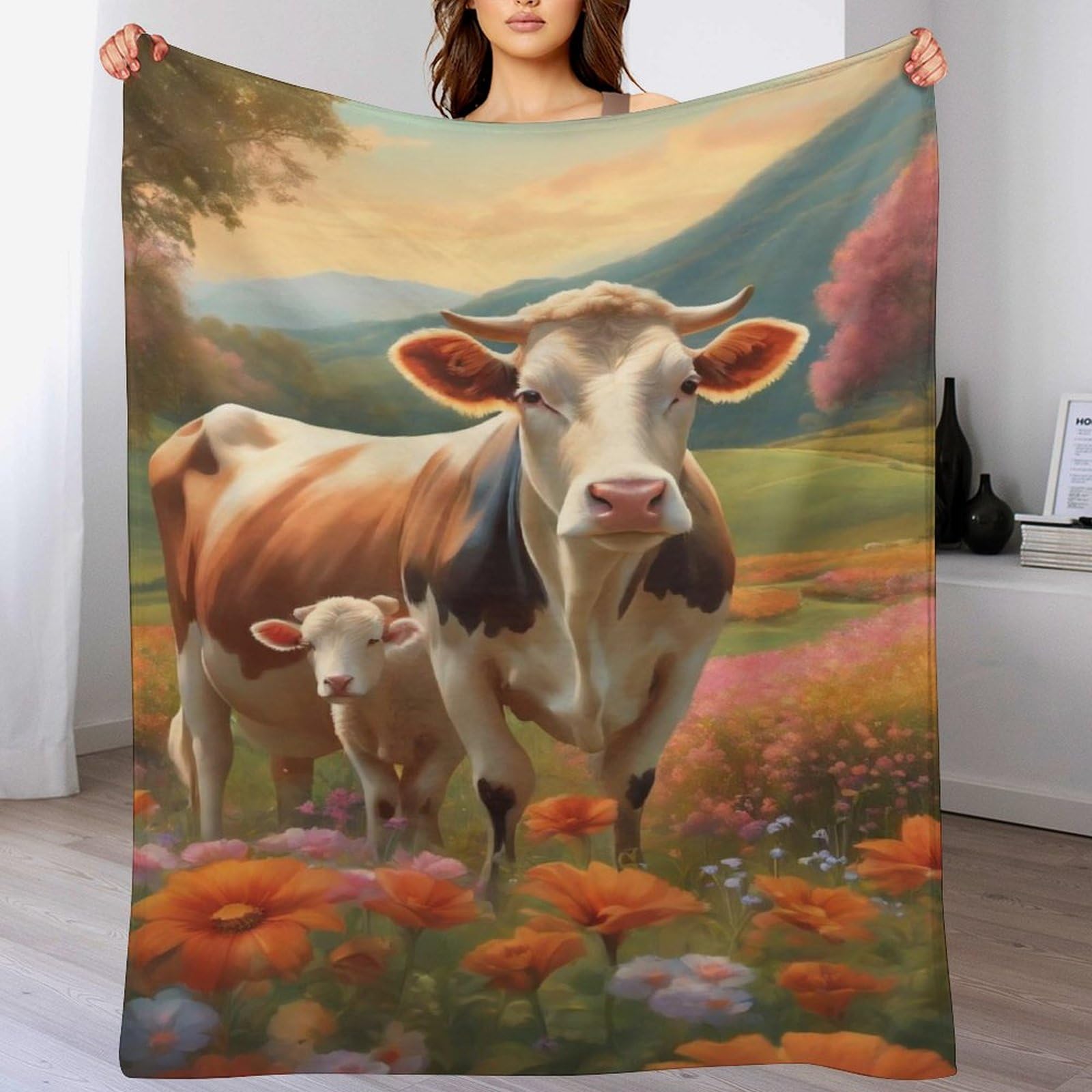 Couverture douce en flannel imprimé vache | Plaid lit 130x150