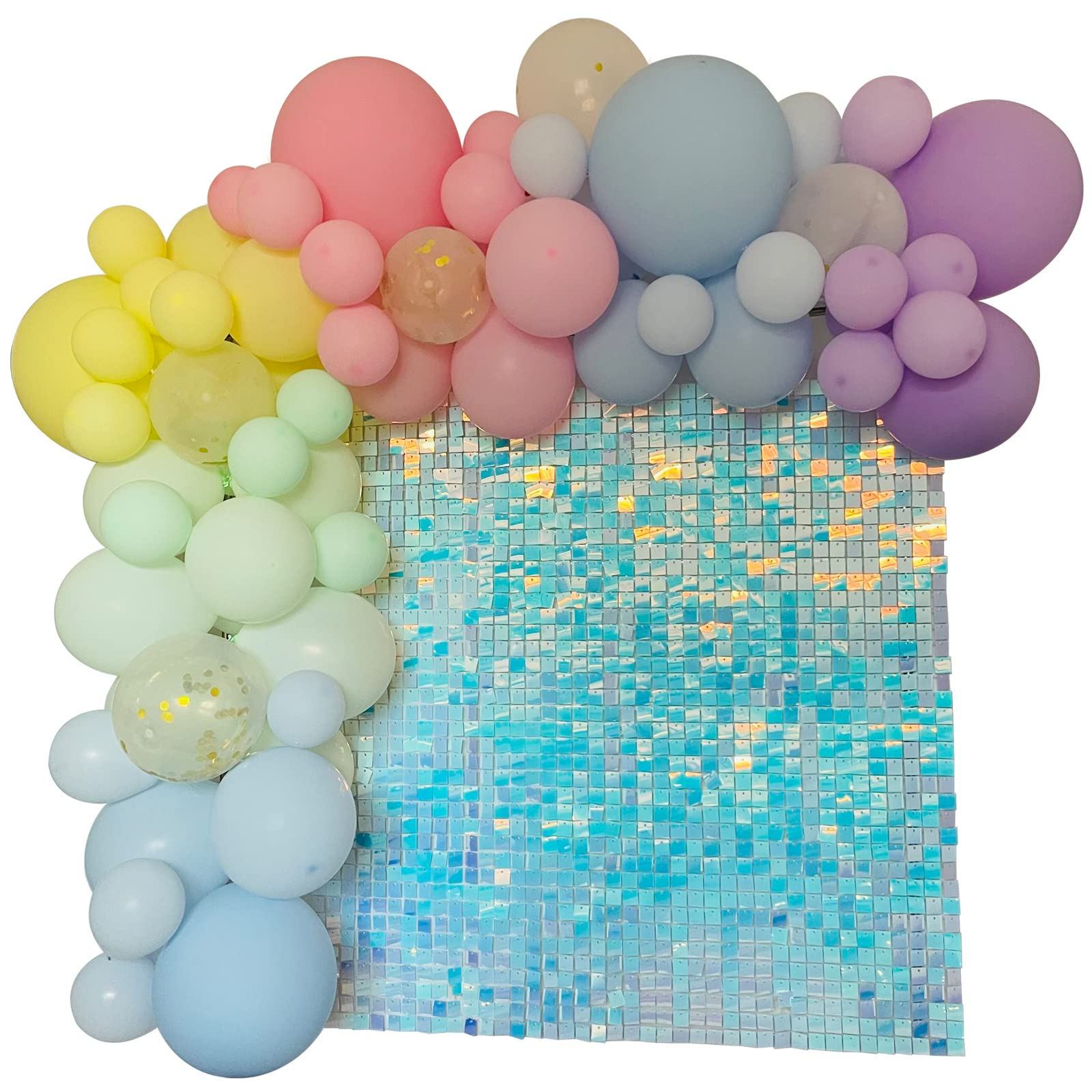 25 Pcs Pack Shimmer Wall Backdrop Mermaid Iridescent Light Blue Square Shimmer Backdrop Sequin Panels for Birthday Decorations Wedding Bachelorette Party (Iridescent Light Blue)