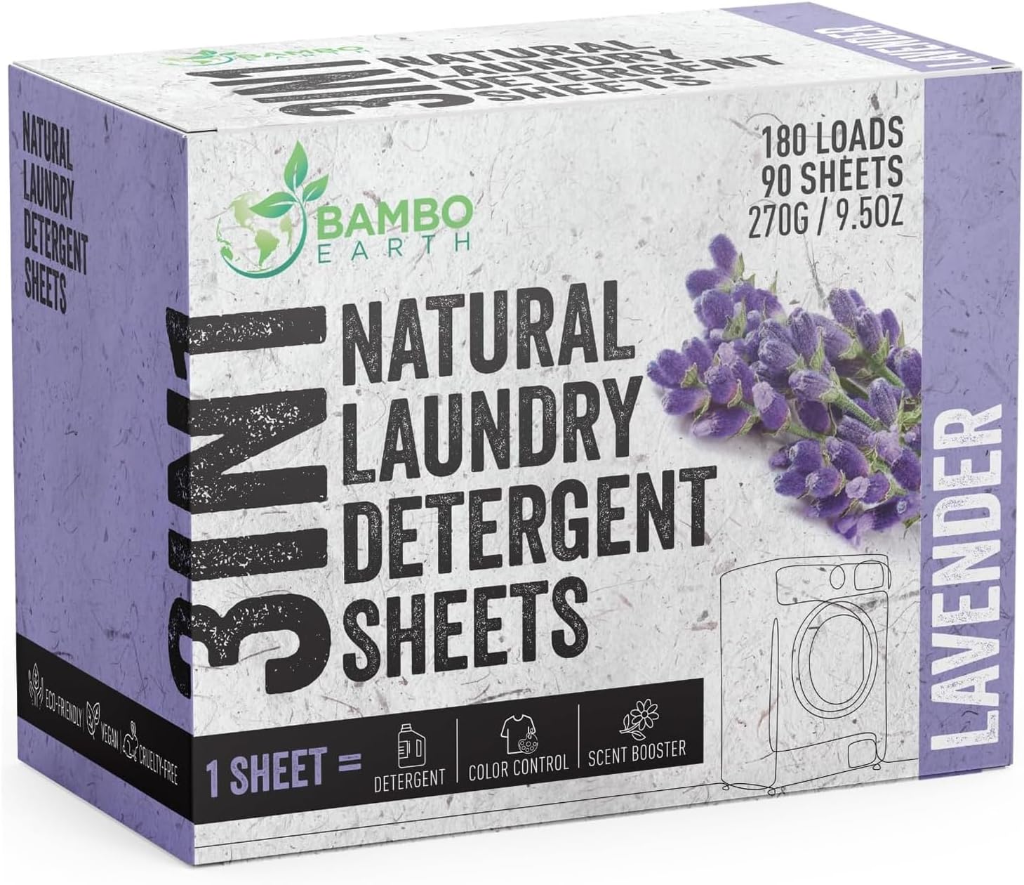 180 Loads Natural Laundry Detergent Sheets - All Natural Biodegradable And Dissolvable Washing Machine Dry Soap Laundry Detergent Strips, Mess Free, Eco Friendly, 90 Sheet Pack (Calm Lavender)