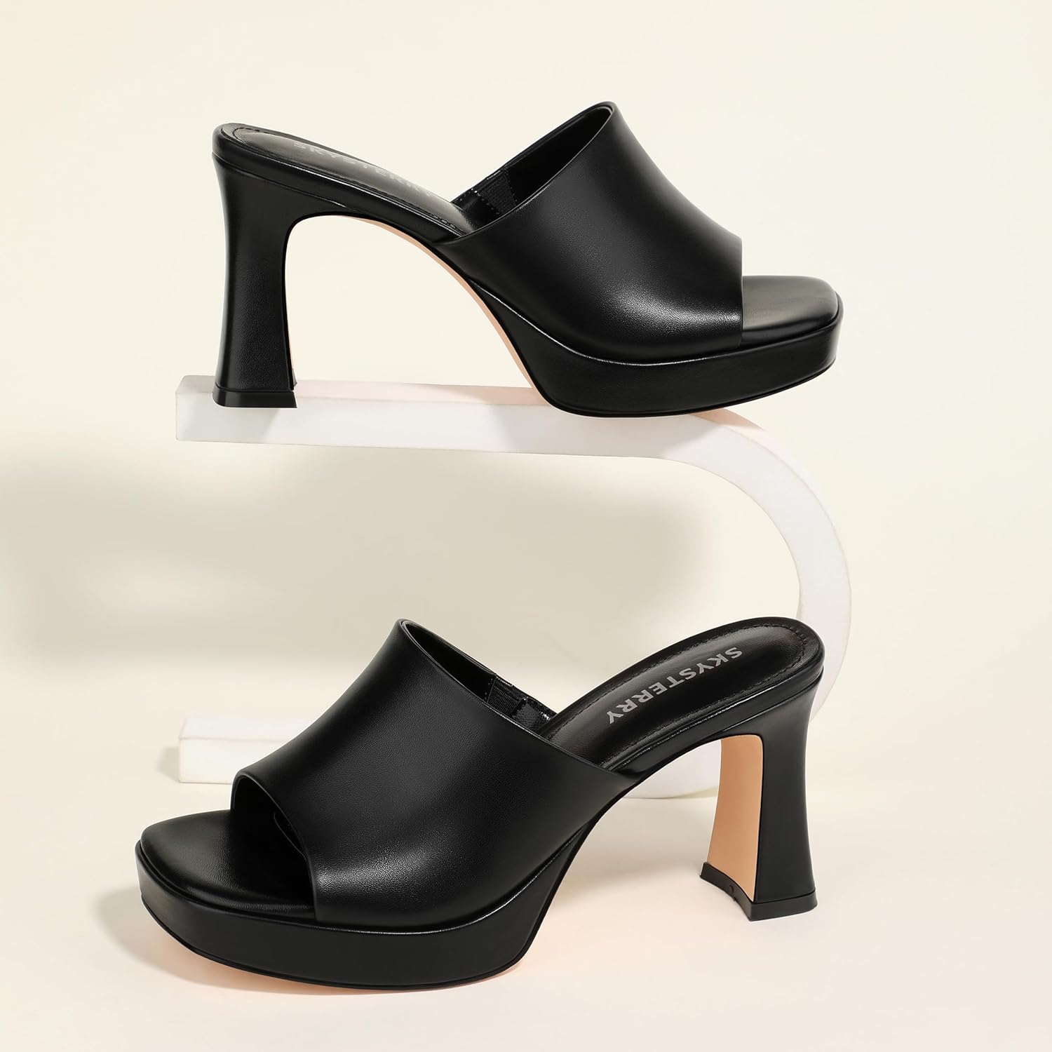 SKYSTERRY Women’s Platform Heeled Mules High Chunky Block Heeled Sandals Square Open Toe Slip On Heels Comfortable Wedding Party Prom Summer Heeled Slides 3.2 Inch - Image 6