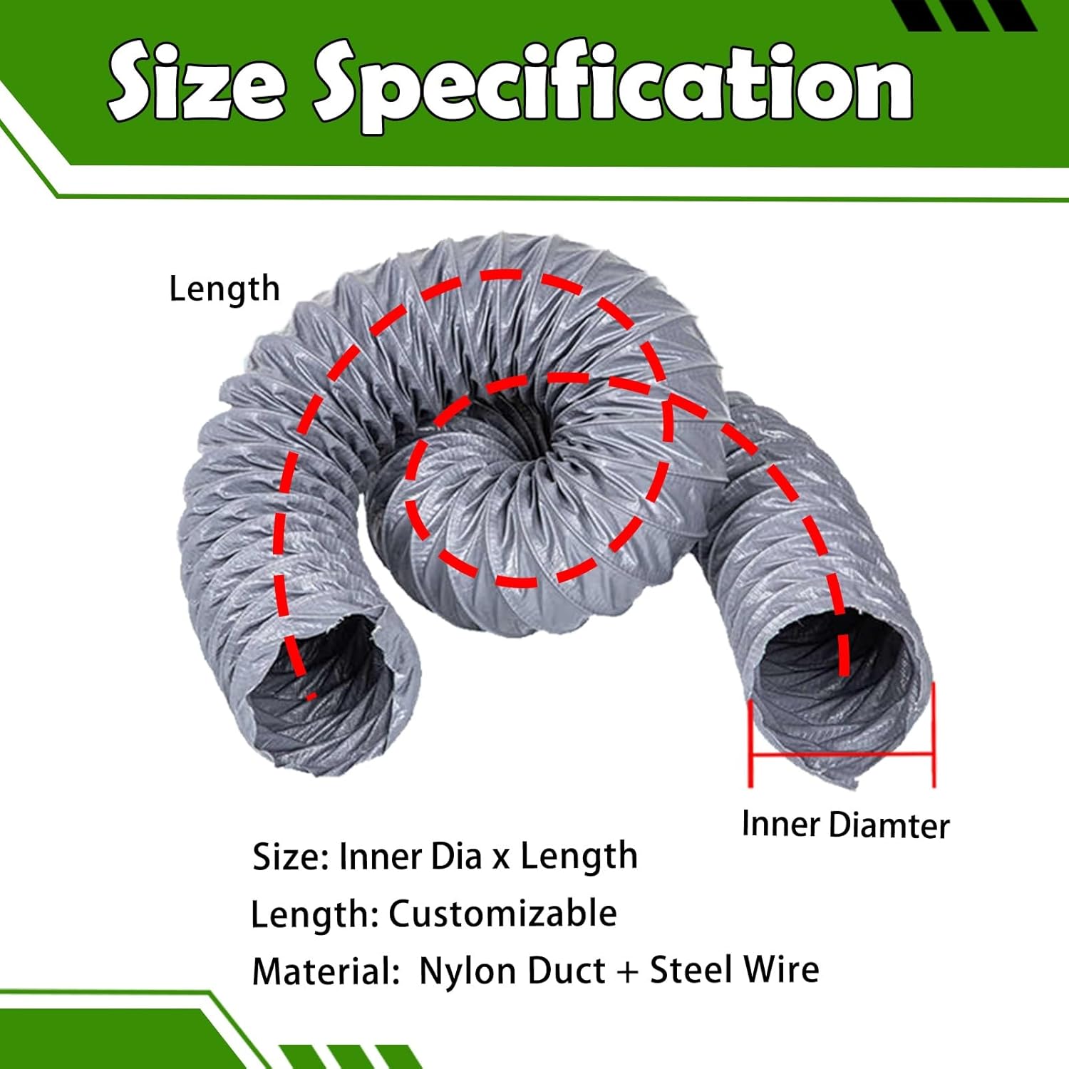 Exhaust Telescopic Hose,Inch Flexible Ducting Hose - Versatile Ventilation Duct for Exhaust, Dryer, HVAC Systems, Airflow Solutions (2" to 20", ID 125mm) - Durable, Easy Install, High Effici