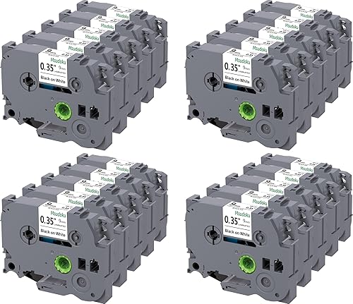 Paquete de 20 cintas de etiquetas TZe221 compatibles con Brother TZe TZ Cinta blanca laminada de 0.354 in 0.35 TZe-221 TZ221 para etiquetadora