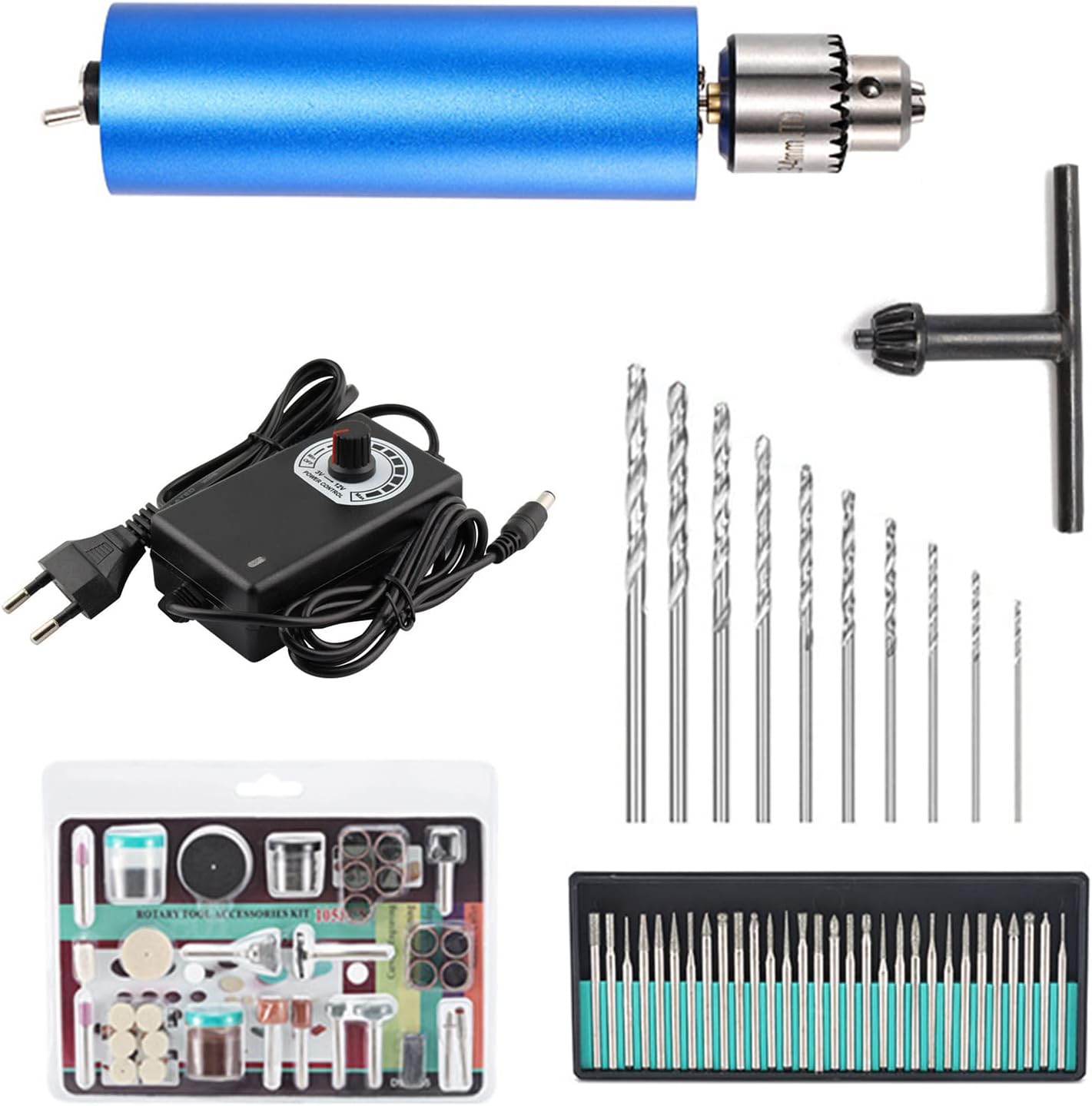 YaBuyDrill，Micro Mini Electric Hand Drill 0.3-4mm Adjustable with 145pcs Accessories for Polishing Waxing Cutting Drilling Engraving EU Plug