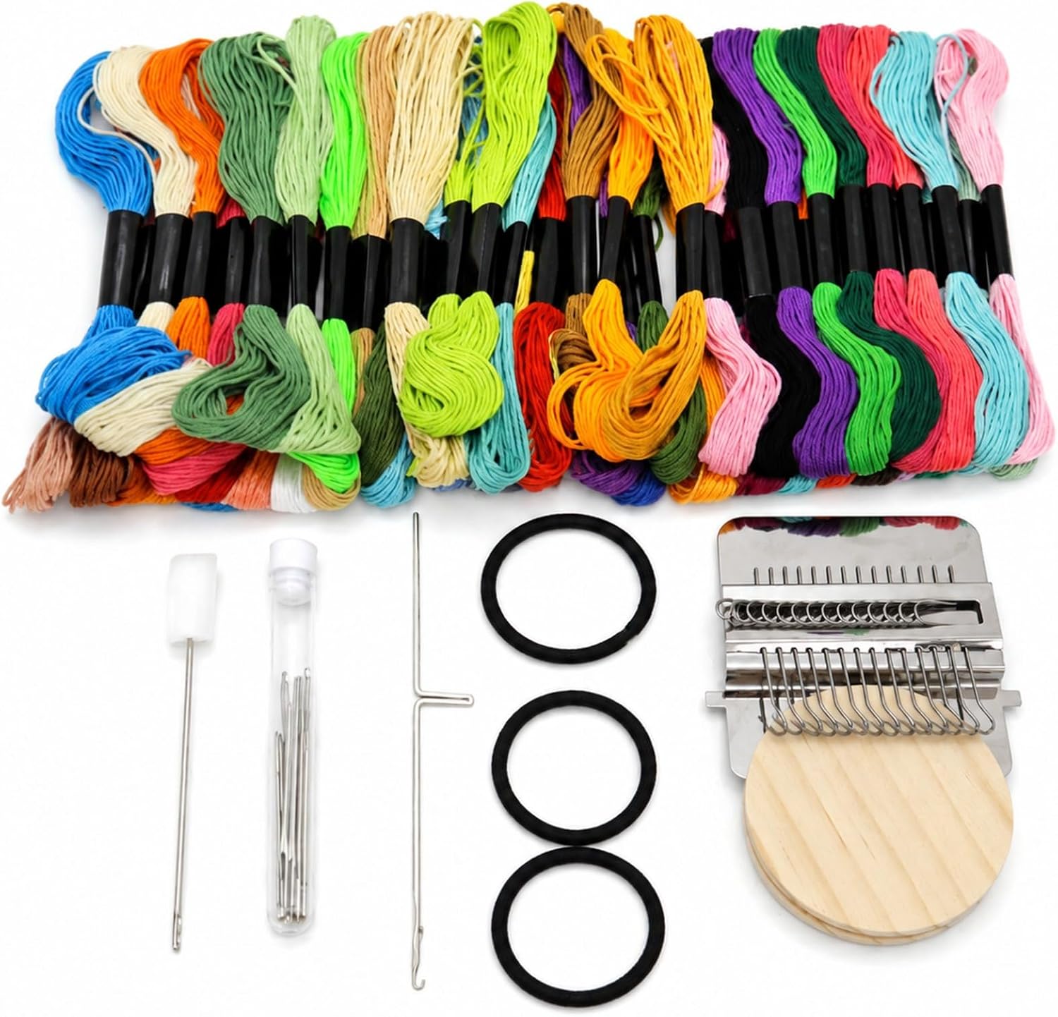 RuiJOTWAT Small Loom, 14 Hook Darning Loom with 50 Colors of Yarn, Suitable for Artistic DIY Patterns, Mending Garments